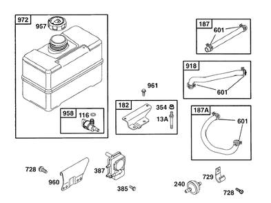 Fuel Tank Grp Diagram and Parts List for 19B412-0567-XX  Briggs and Stratton Engine